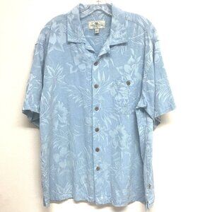 Island Shores Washable Silk Floral Hawaiian shell Button Down Shirt L Vacation